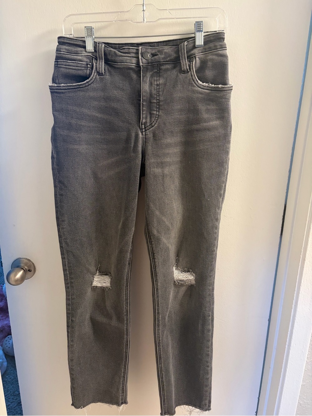 Kut from the Kloth Gray Distressed High Rise Straight Jeans Raw Hem 6L